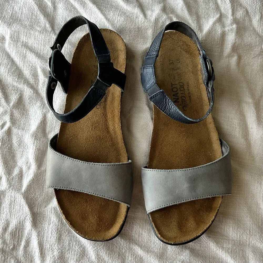 Naot Sabrina Sandals Women's EU 37 M Navy Gray Leather Cork Footbed U.S 6.5-7